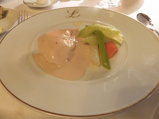 bresse chicken breast cooked in fleurette sauce with black truffle, begetable stew